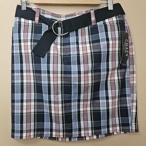 NWT Chaps Plaid Belted Skirt Women's Size 4 Red White And Blue 100% Cotton